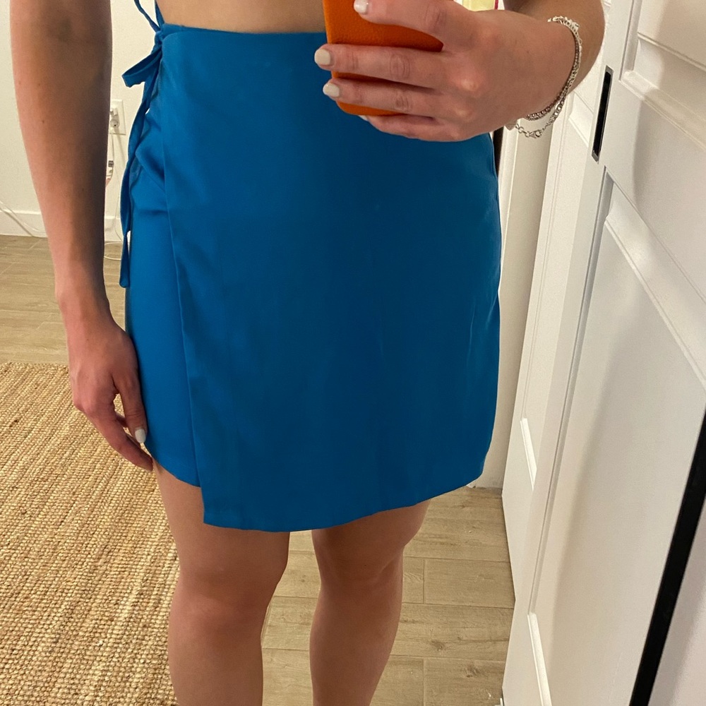 Superdown Blue Wrap Skirt